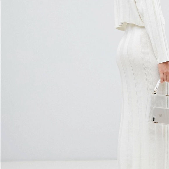 ASOS Off white Midi skirt in Wide Rib - Picture 7 of 8